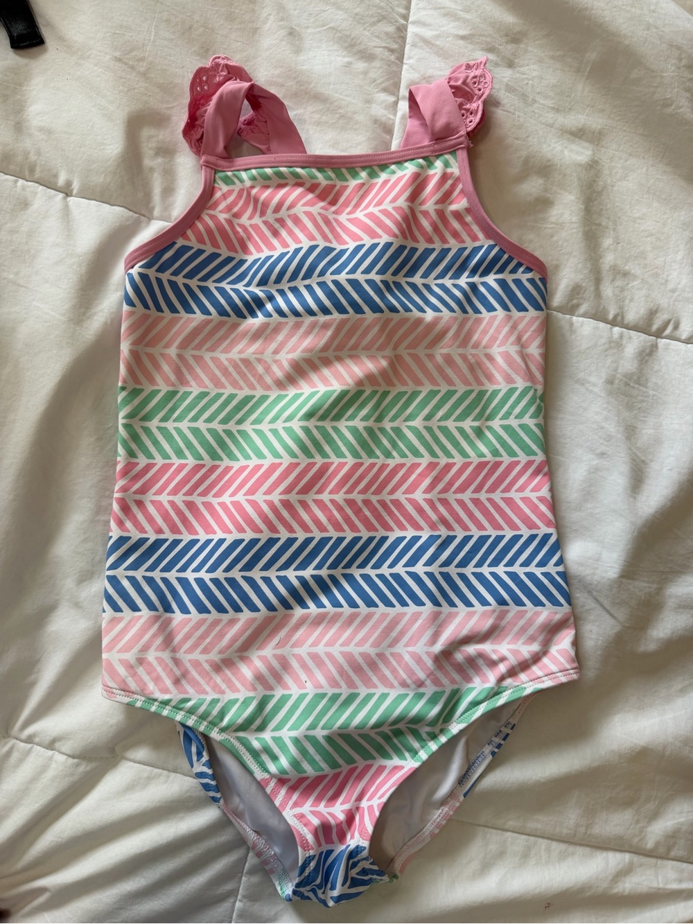 TBBC Girls' Pink Striped One-Piece Swimsuit with Ruffle Straps